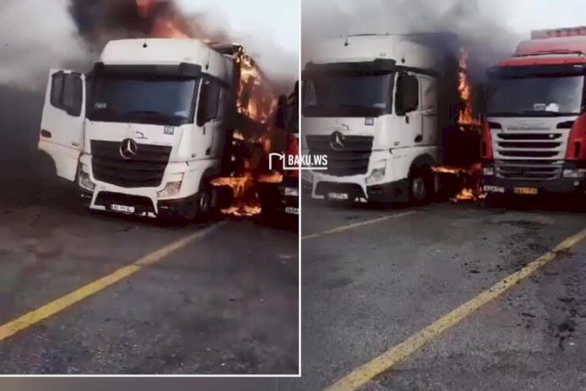 Bakıda yanan TIR-da yatan sürücü son anda XİLAS EDİLDİ -  VİDEO