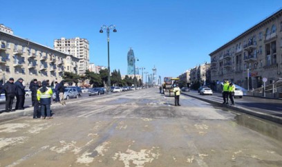 Prospektdə nəqliyyatın hərəkəti bərpa olundu - FOTOLAR