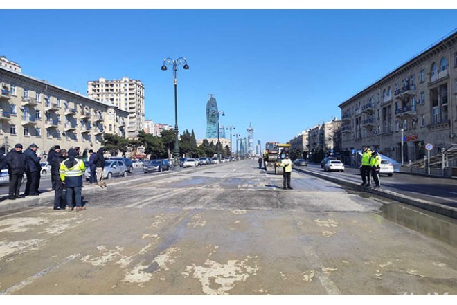 Prospektdə nəqliyyatın hərəkəti bərpa olundu - FOTOLAR