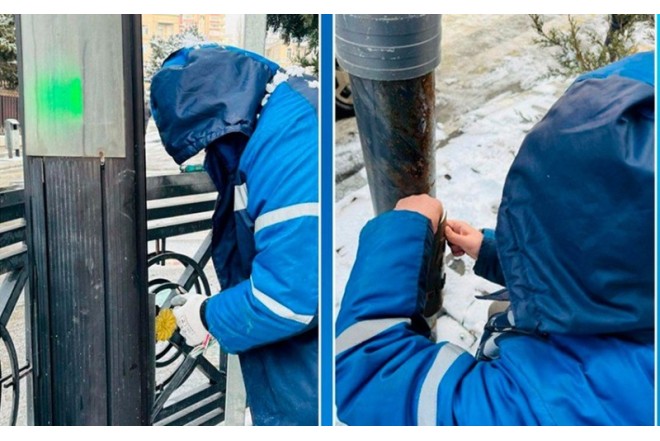 Qarlı günlərdə 5 svetofor dirəyi, 1 idarəetmə və 1  elektrik qutusuna zərər dəyib FOTOLAR