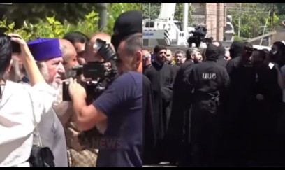 Erməni keşişlərlə təhlükəsizlik qüvvələri arasında dava düşdü - VİDEO