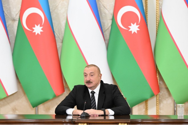 Prezident: Azərbaycan və Özbəkistan qonşu ölkələrlə nəqliyyat siyasətinin koordinasiyası üzrə razılığa gəlib 