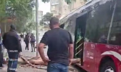 Bakıda külək ağacı avtobusun üzərinə aşırdı - VIDEO