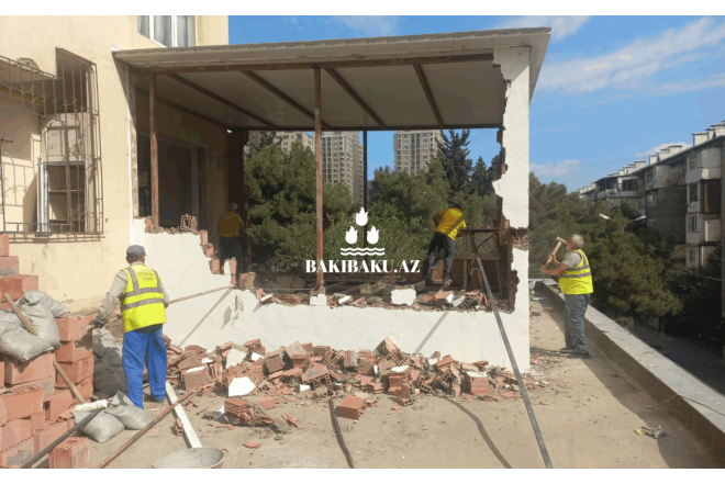 Yasamalda çoxmərtəbəli binada qanunsuz artırılan eyvan sökülüb- FOTO