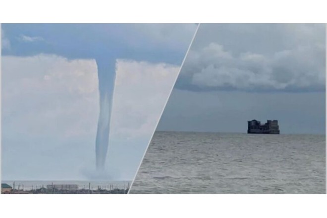 Xəzər dənizində tornado GÖRÜNDÜ - VİDEO
