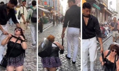 Anası yaşda qadının boynuna xalta bağlayıb İstanbulu gəzdirdi  - FOTOLAR