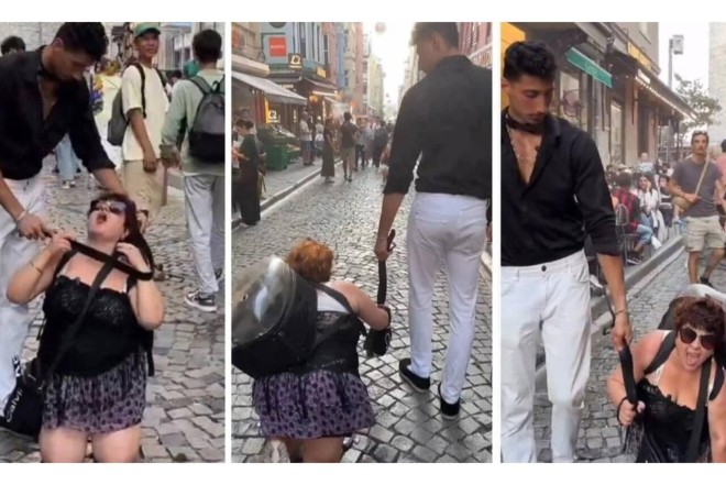 Anası yaşda qadının boynuna xalta bağlayıb İstanbulu gəzdirdi  - FOTOLAR