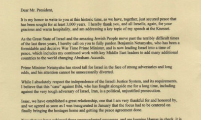 Tramp Netanyahunun əfv olunmasını tələb edib 