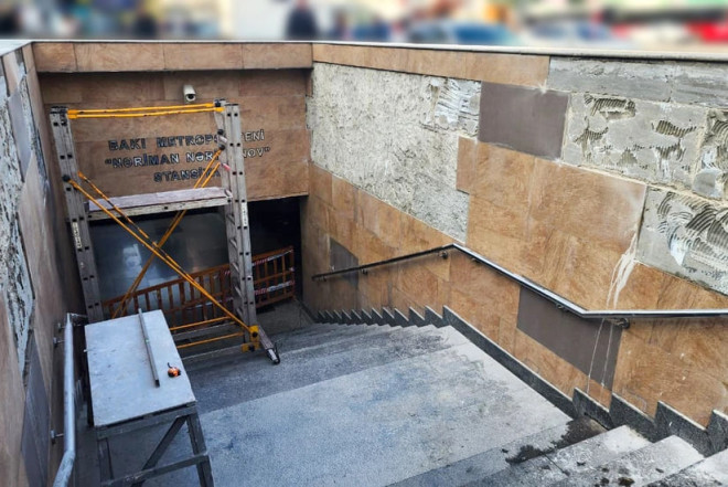 "Nərimanov" metrosunda çıxışlardan biri müvəqqəti bağlandı - FOTO