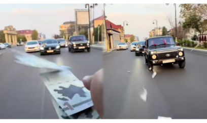 Toy karvanında “avtoş”luq edib yola pul səpdilər - VIDEO