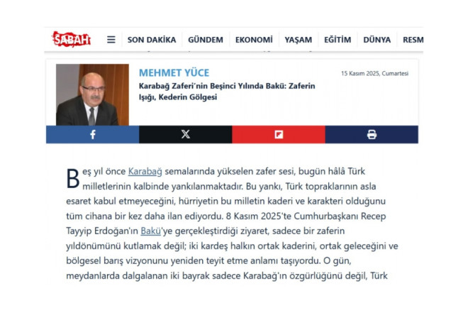 “Sabah” qəzeti: Ankara, Bakı və İslamabad əməkdaşlığı – Türk-İslam dünyasının yeni geosiyasi həmrəylik oxu