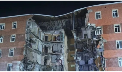 Goranboyda 5 mərtəbəli yaşayış binasının bir bloku tamamilə çöküb 