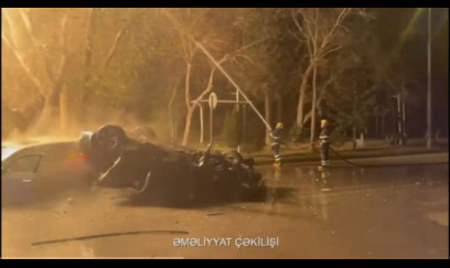 Bakıda qəza güclü yanğına səbəb oldu - VİDEO + YENİLƏNİB