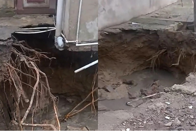 Bünövrəsi çökmüş evlərin bir hissəsi uçdu 