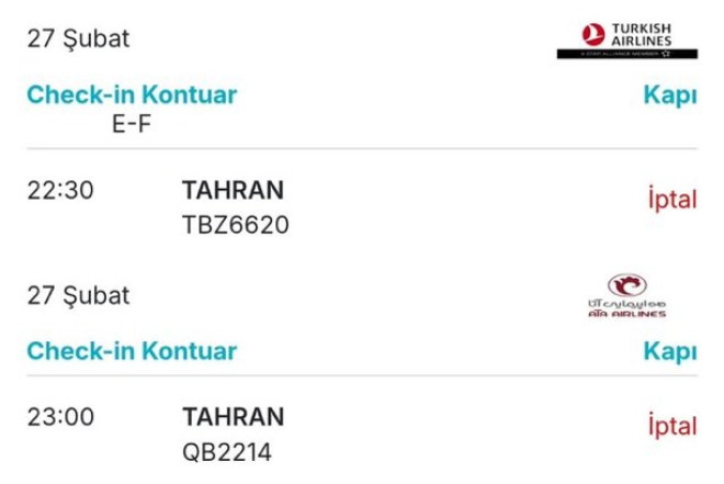İstanbul–Tehran reysləri buna ləğv edildi 