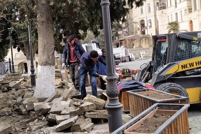 İçərişəhərdə Qız qalasının yaxınlığındakı məşhur restoran sökülür - FOTO