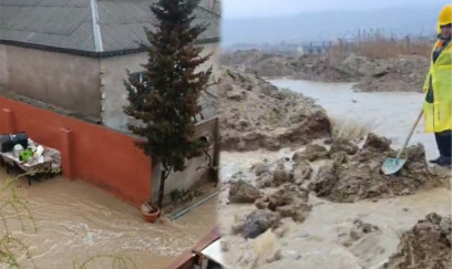 Sulutəpəni yağış suları basdı, hərəkət çətinləşdi - Video 