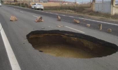 Masazırda yol çökdü - Foto 
