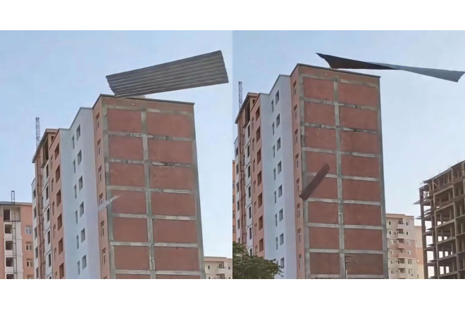 Bakıda güclü külək binanın damını UÇURDU