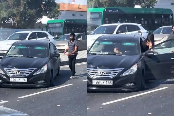 Bakıda qadın sürücü qəza törətdi - “Hyundai” əks yola çıxdı 