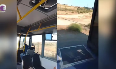 Sərnişin avtobusu qapısı açıq idarə olunub - VİDEO