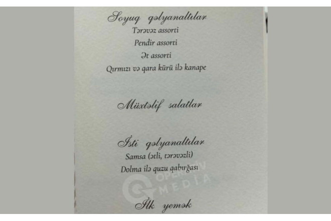 İlham Əliyevin şərəfinə verilən dövlət ziyafətinin menyusu 