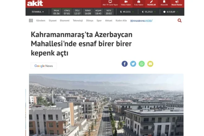 "Kahramanmaraşdakı “Azərbaycan” məhəlləsində həyat normal axarına qayıdır"- Media